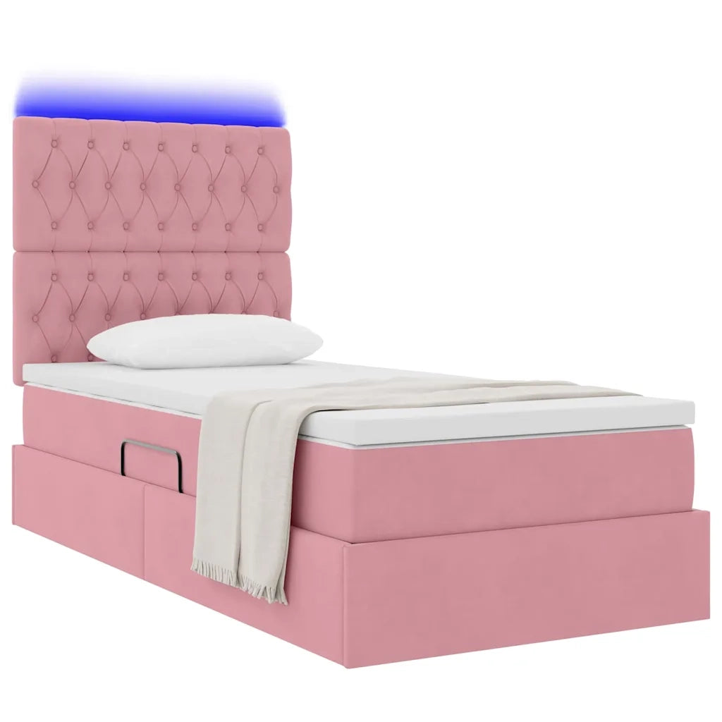 Letto con contenitore e LED con led Rosa 90 x 190 cm Velluto