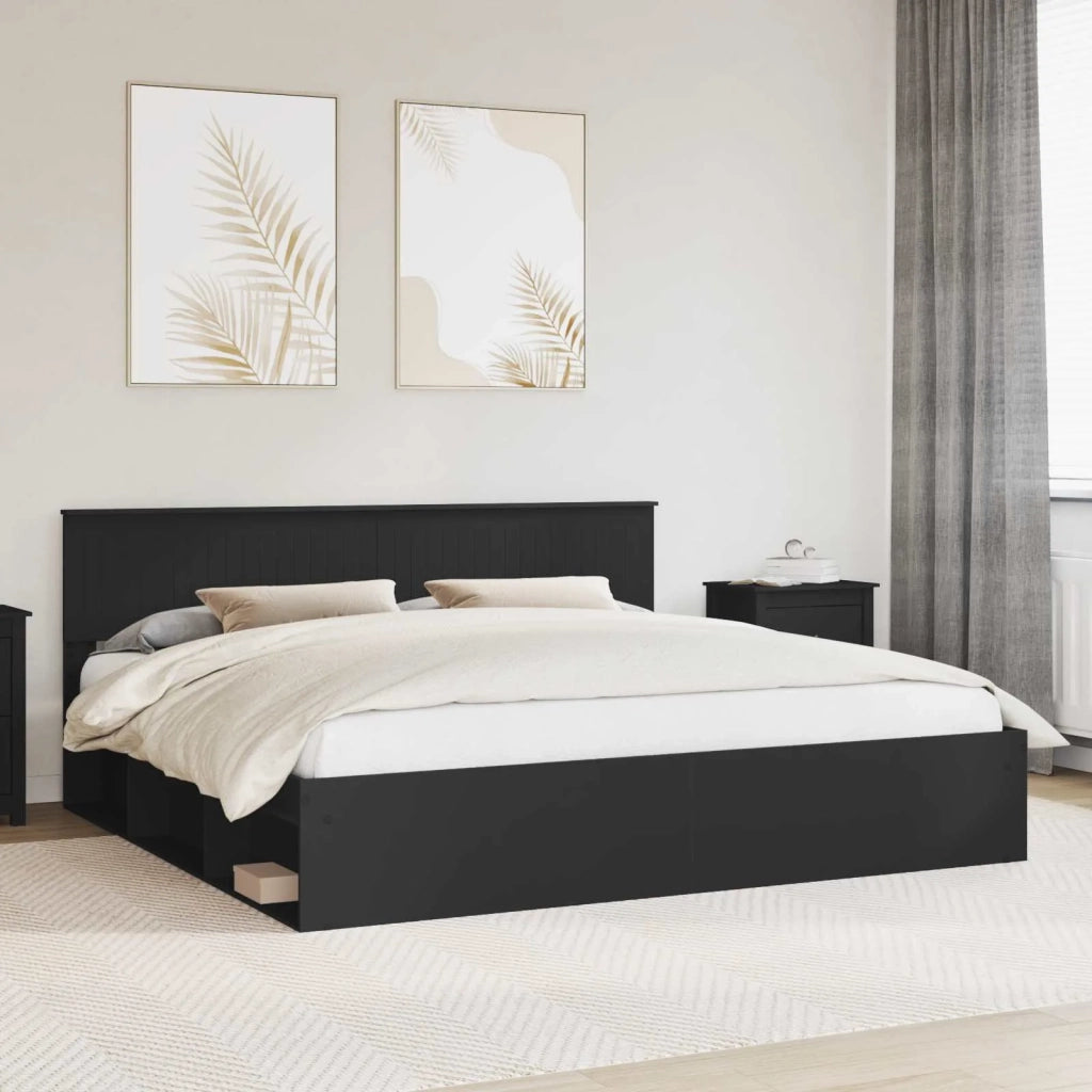 Letto matrimoniale | Letto per adulti | Struttura del letto Nero 200 x 200 cm Pino massello