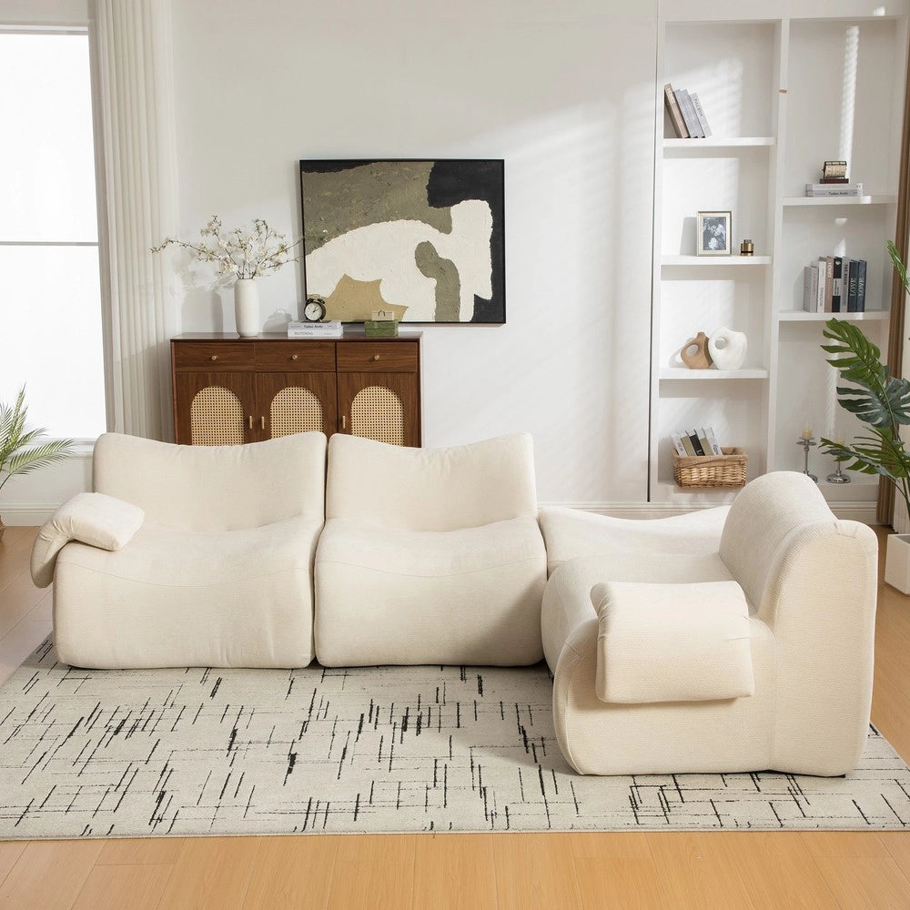 Divano Modulare in Tessuto Chenille ¨C MINIMAL ¨C Beige, Morbido, Antimacchia