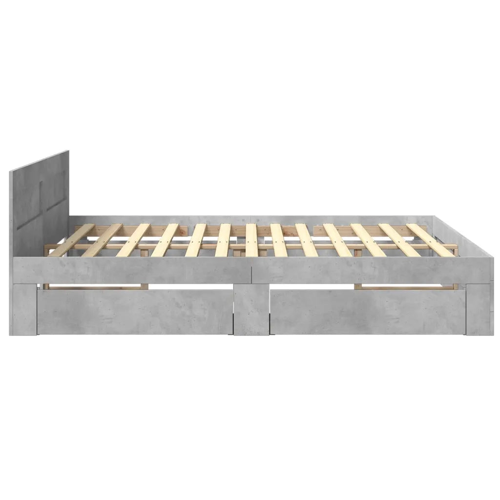 Letto matrimoniale | Letto per adulti | Giroletto Testiera Grigio Cemento 200x200 cm Legno Multistrato
