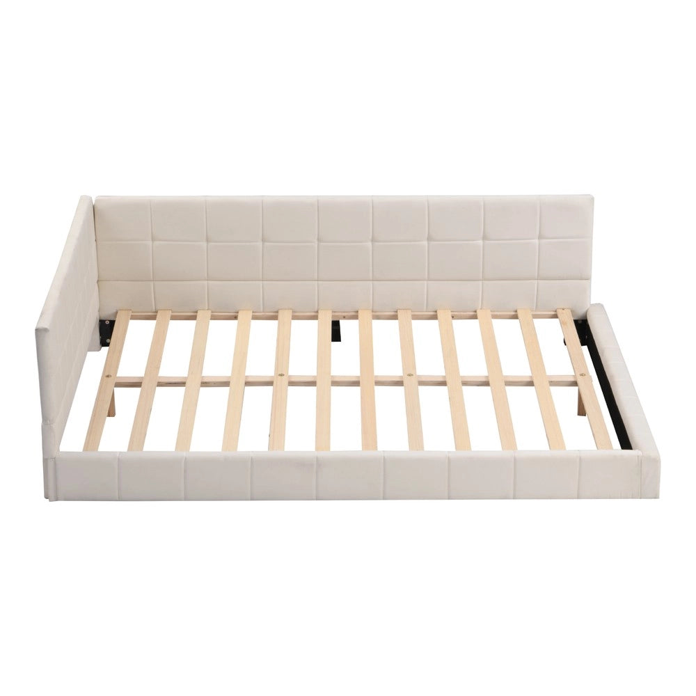 Letto Imbottito con Rete a Doghe ¨C MINIMAL ¨C Velluto Beige 140x200