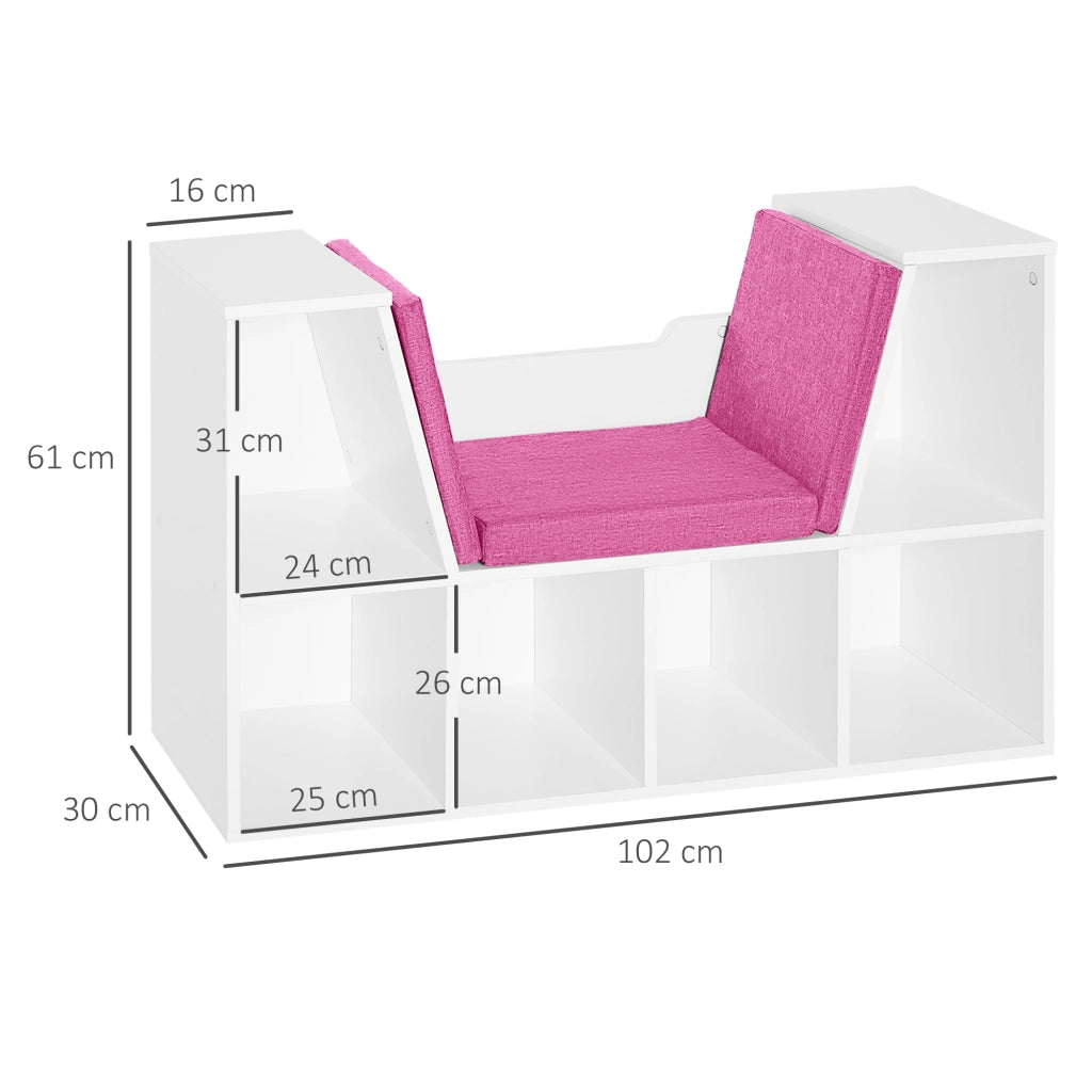 Libreria con Seduta e 6 Cubi ¨C Minimal ¨C 102x30x61 Bianco e Rosa