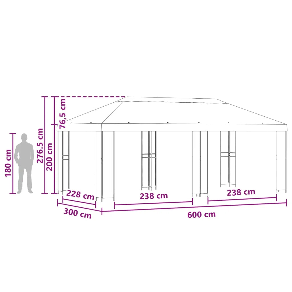 Gazebo da giardino 6 x 3 m Nero Poliestere e Acciaio 190 3376016