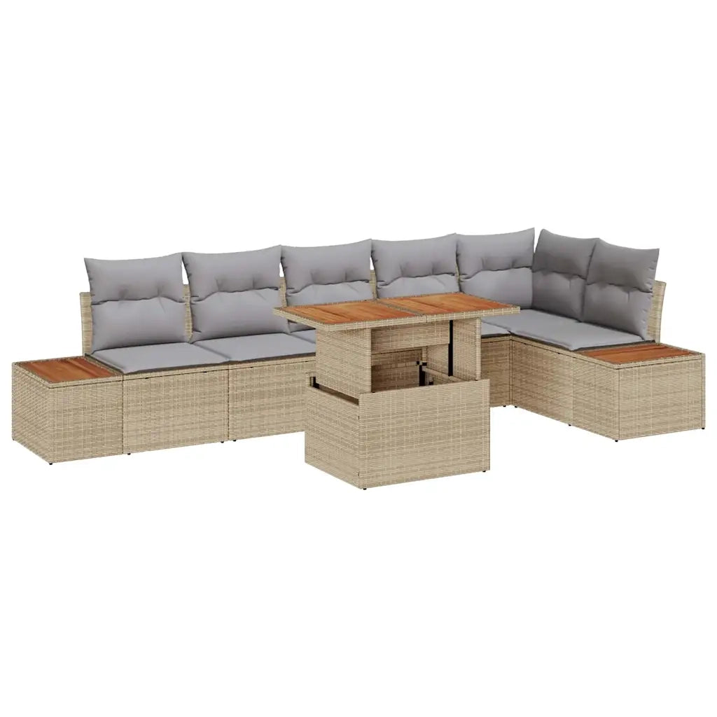 Set Divano da Giardino 7 pcs Beige Poly Rattan