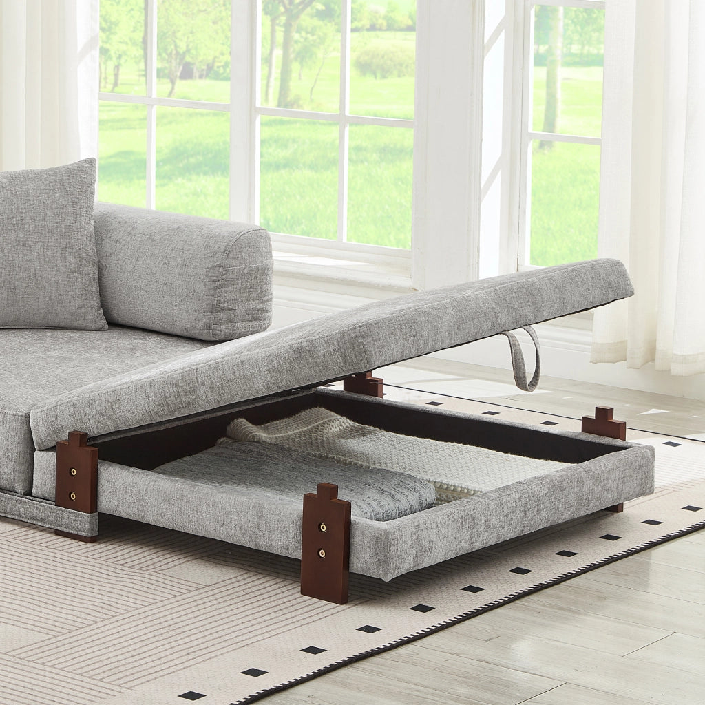 Divano letto pieghevole 2 in 1 con porte USB e Type-C, tasche laterali e box contenitore in tessuto light grey