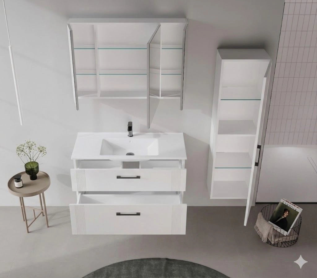Mobile lavabo "Bari 100 v2" - 100 x 45 x 55 cm - Bianco opaco