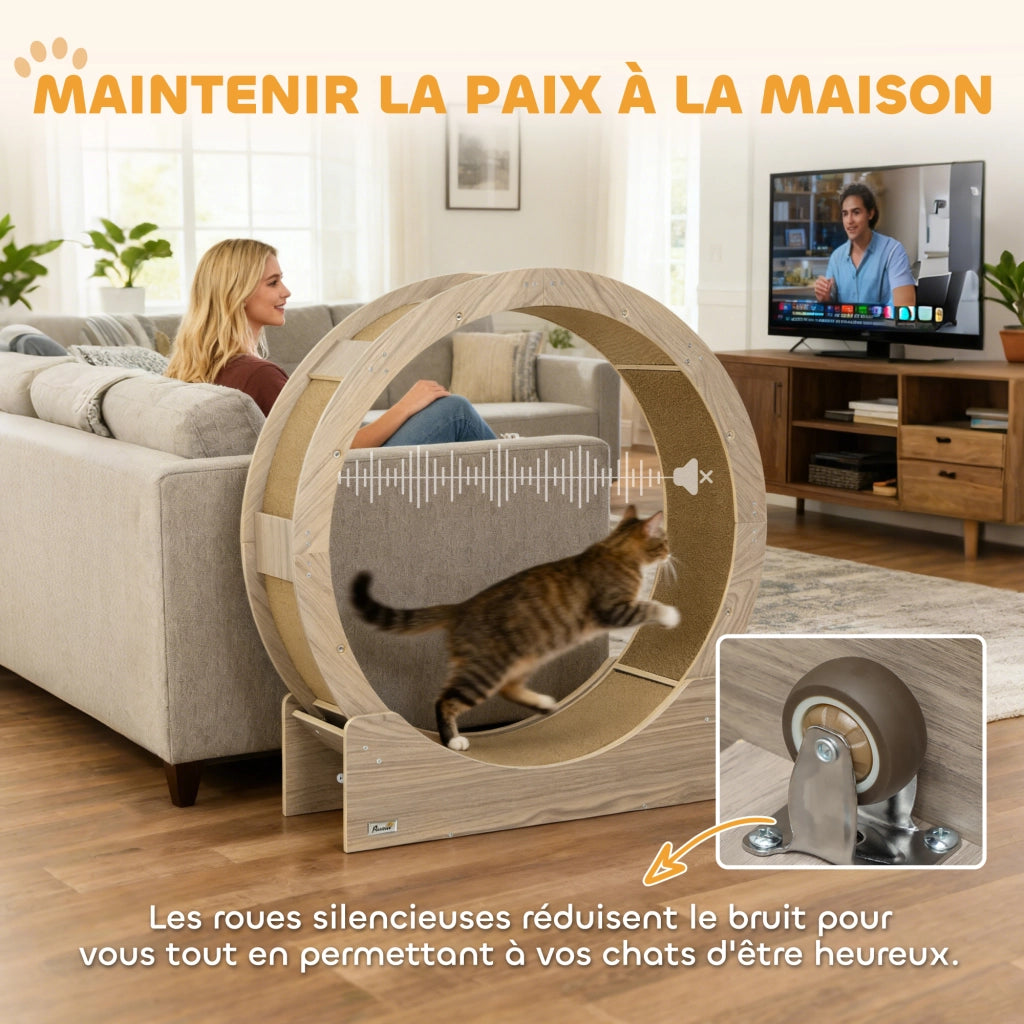 Ruota da corsa per gatti ¨C Xylo ¨C Con freno di sicurezza e tappetino tiragraffi rimovibile 91 cm marrone