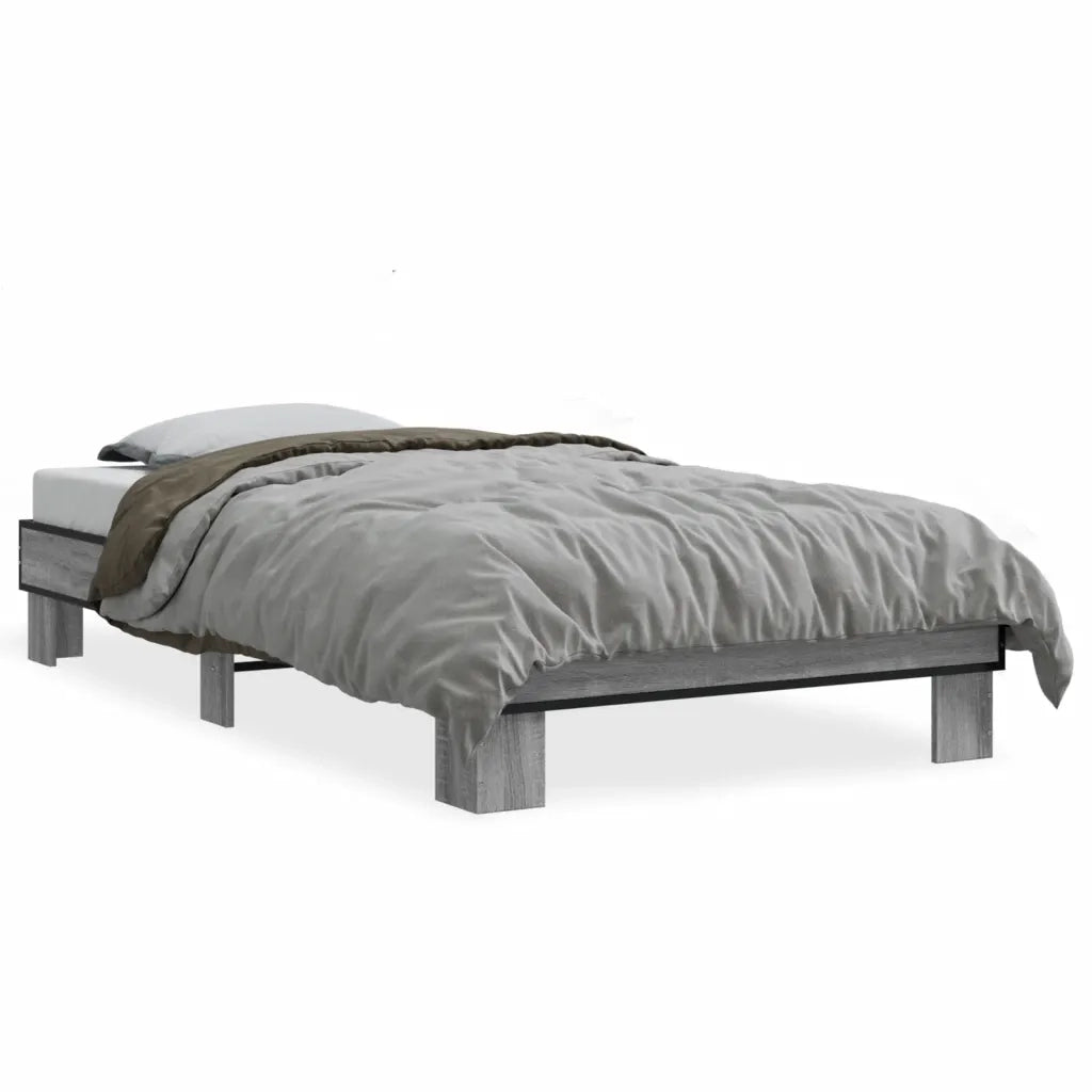 Letto singolo | Letto per adulti | Giroletto Grigio Sonoma 100x200 cm Legno Multistrato e Metallo