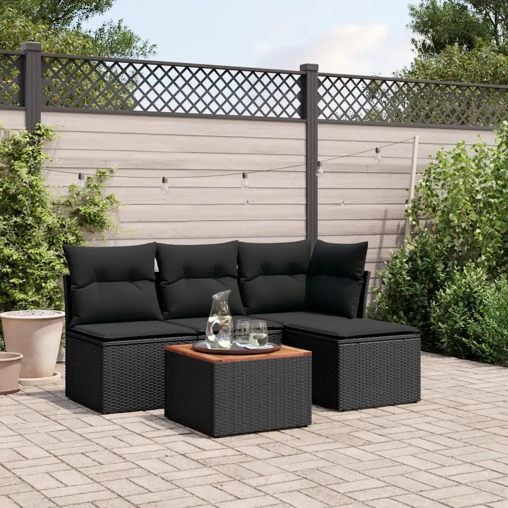 Set Divani da Giardino 5 pz | Set Salotto da Giardino con Cuscini in Polyrattan Nero