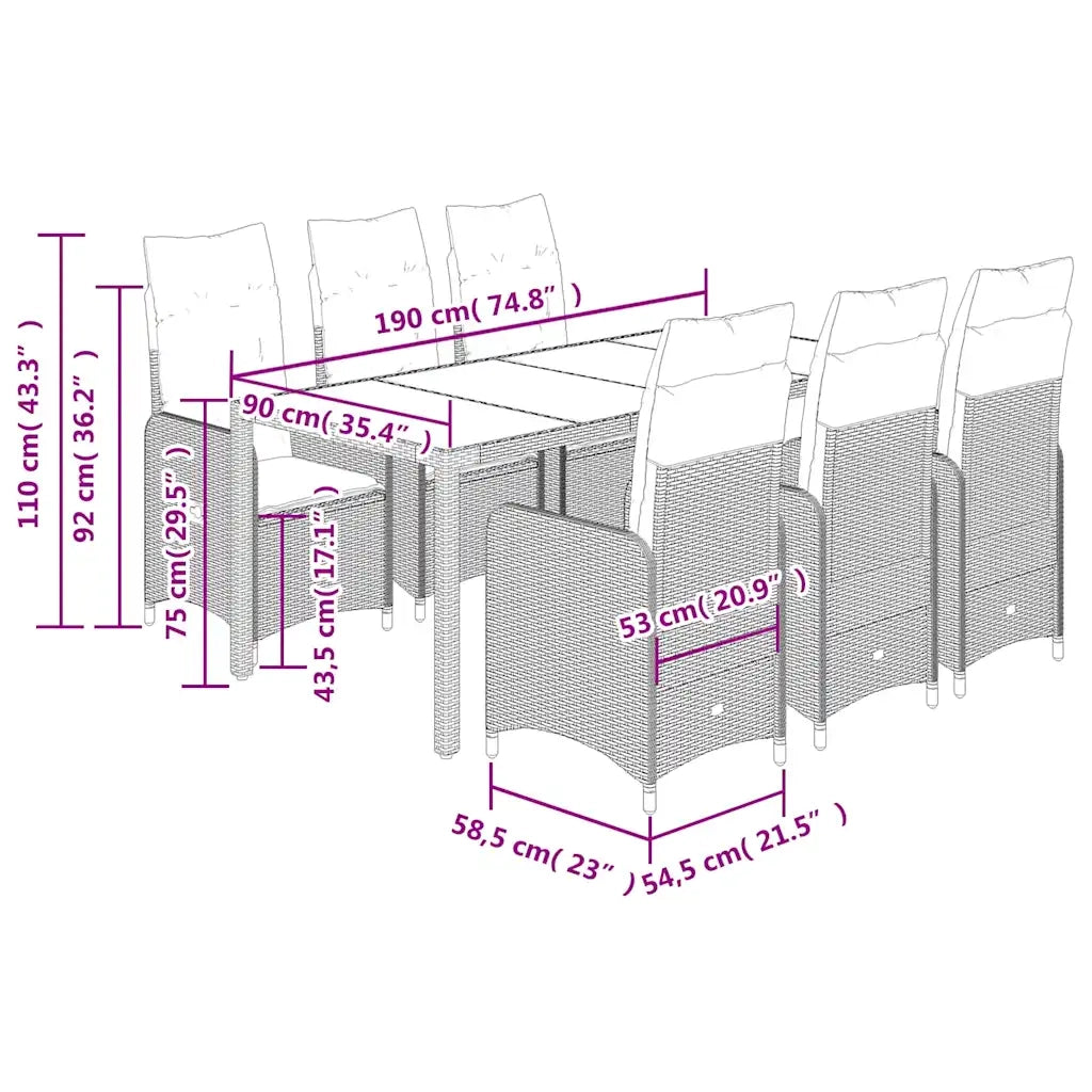 Set Bistrò da Giardino 7 pz con Cuscini in Polyrattan Marrone 3277069