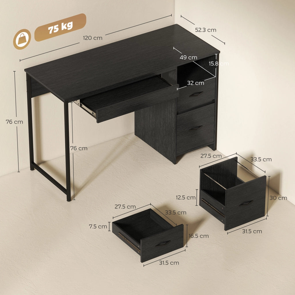 Scrivania Ufficio Tavolo Computer Salvaspazio, 120x52.3 cm, Nero