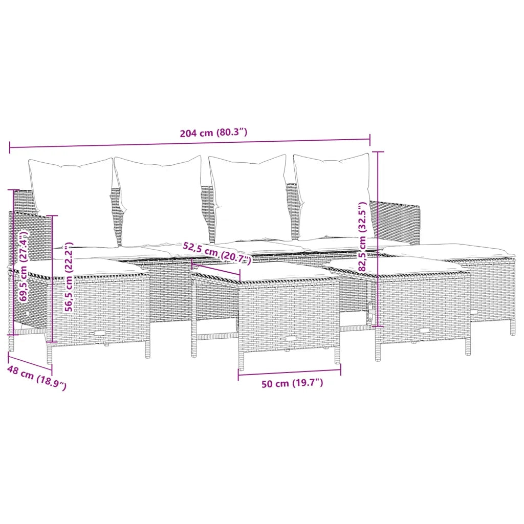 Set Divano da Giardino 5 pz con Cuscini Grigio in Polyrattan