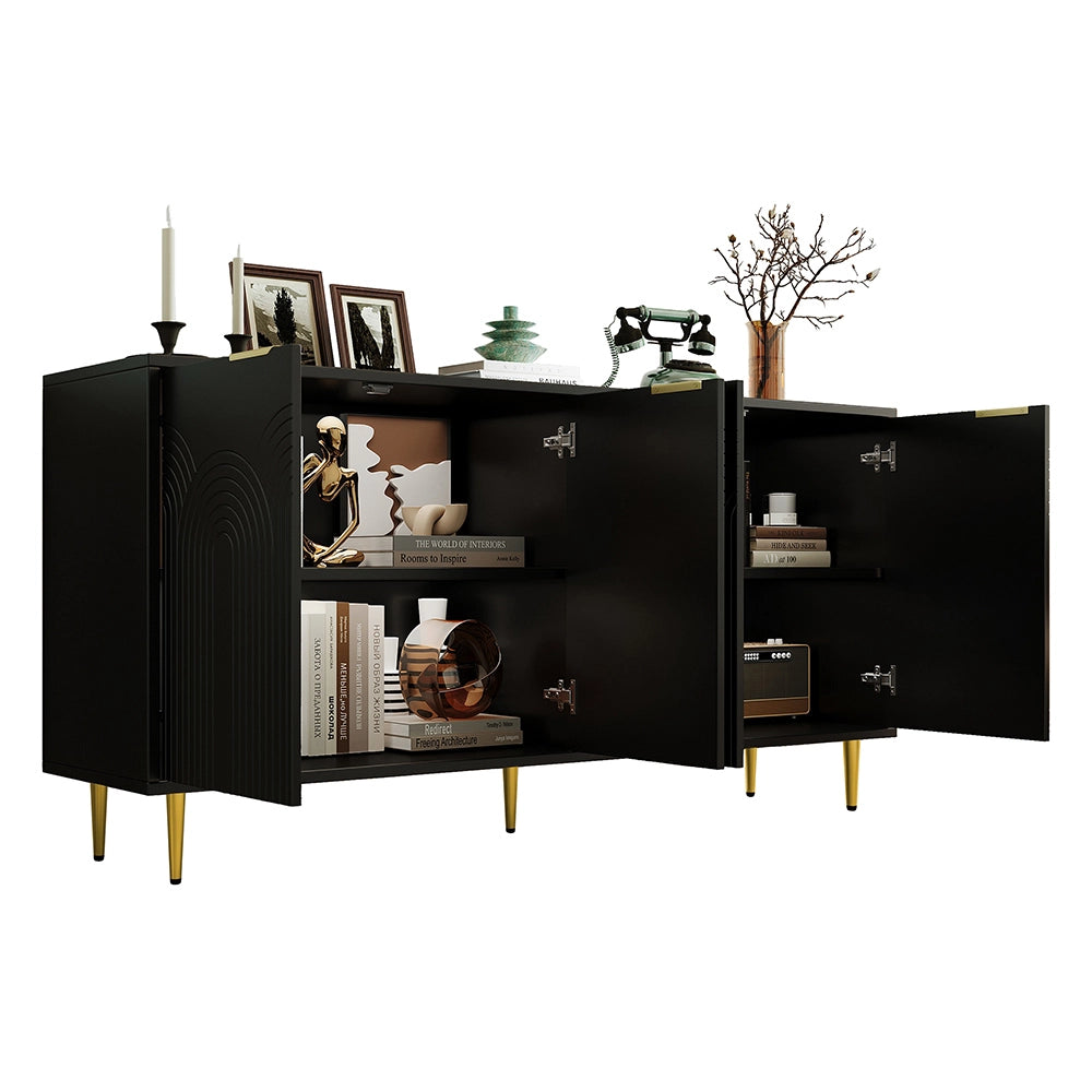 Buffet - Xylo - 4porte nero maniglie oro 160x40x80cm