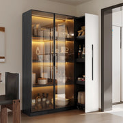 Armadio Multifunzione con Vetrina LED e Ripiani ¨C MINIMAL ¨C Bianco e Nero, 110x35x160 cm