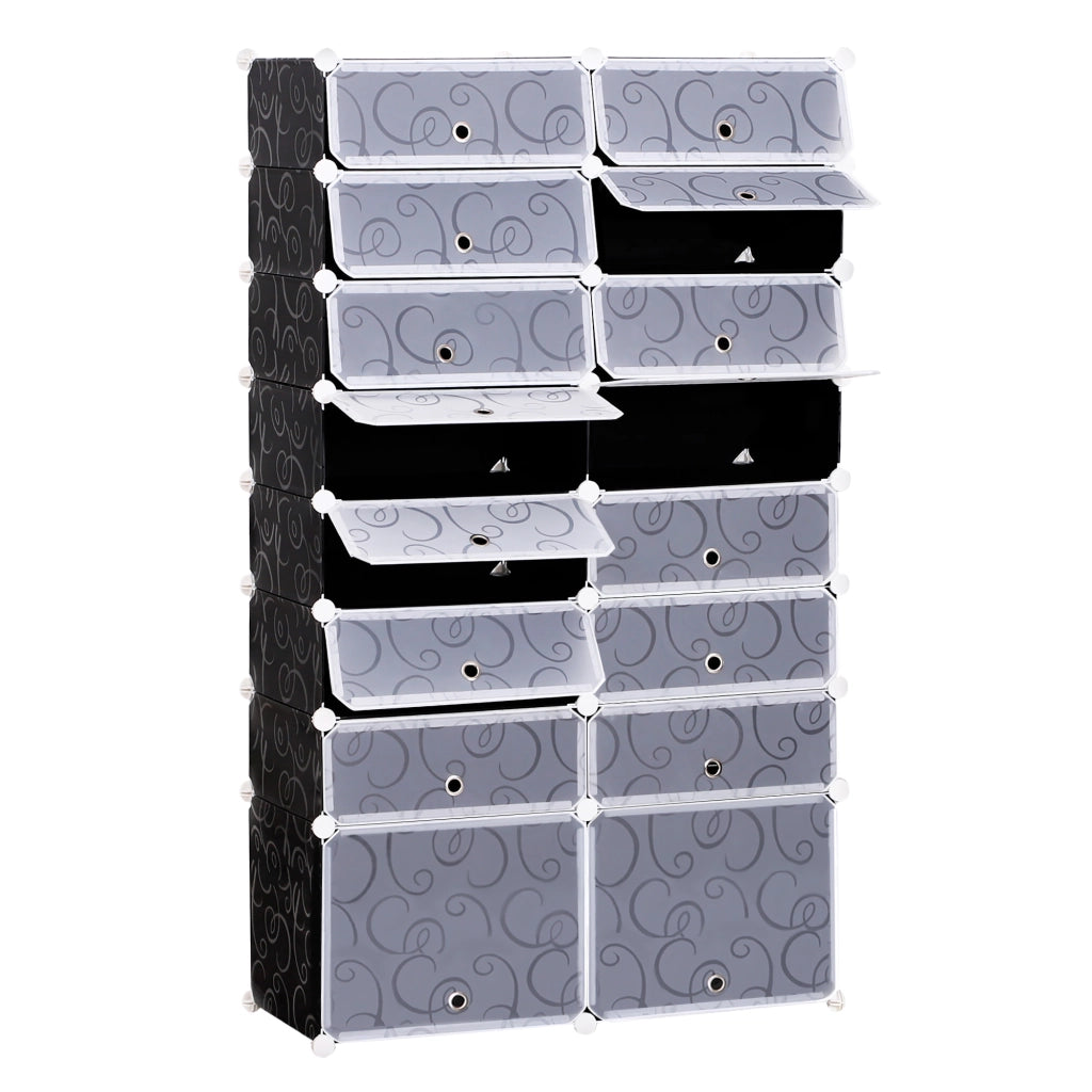 Armadio per Scarpe Modulare ¨C Minimal ¨C 14 Cubi Rettangolari e 2 Grandi Cubi Nero e Bianco Plastica 95x37x160 cm