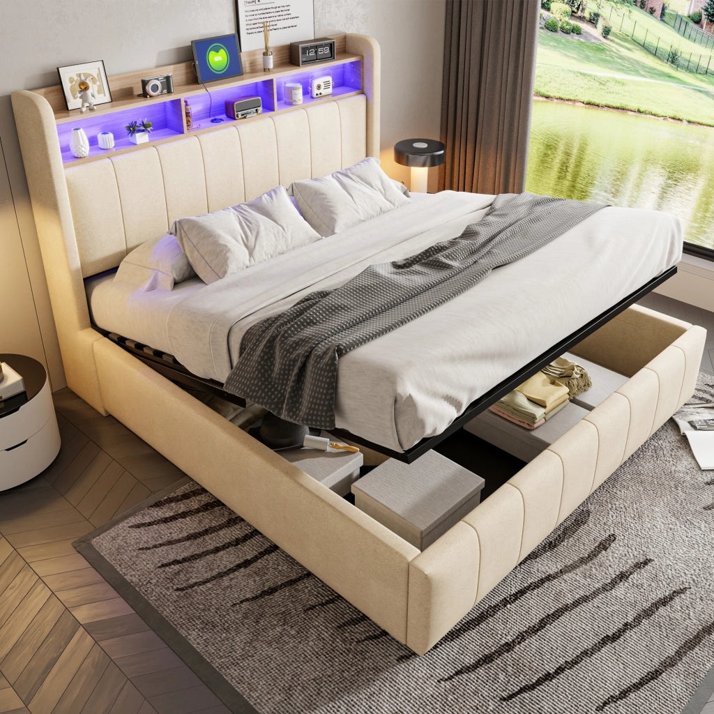 letto imbottito lino beige 160 x 200 cm