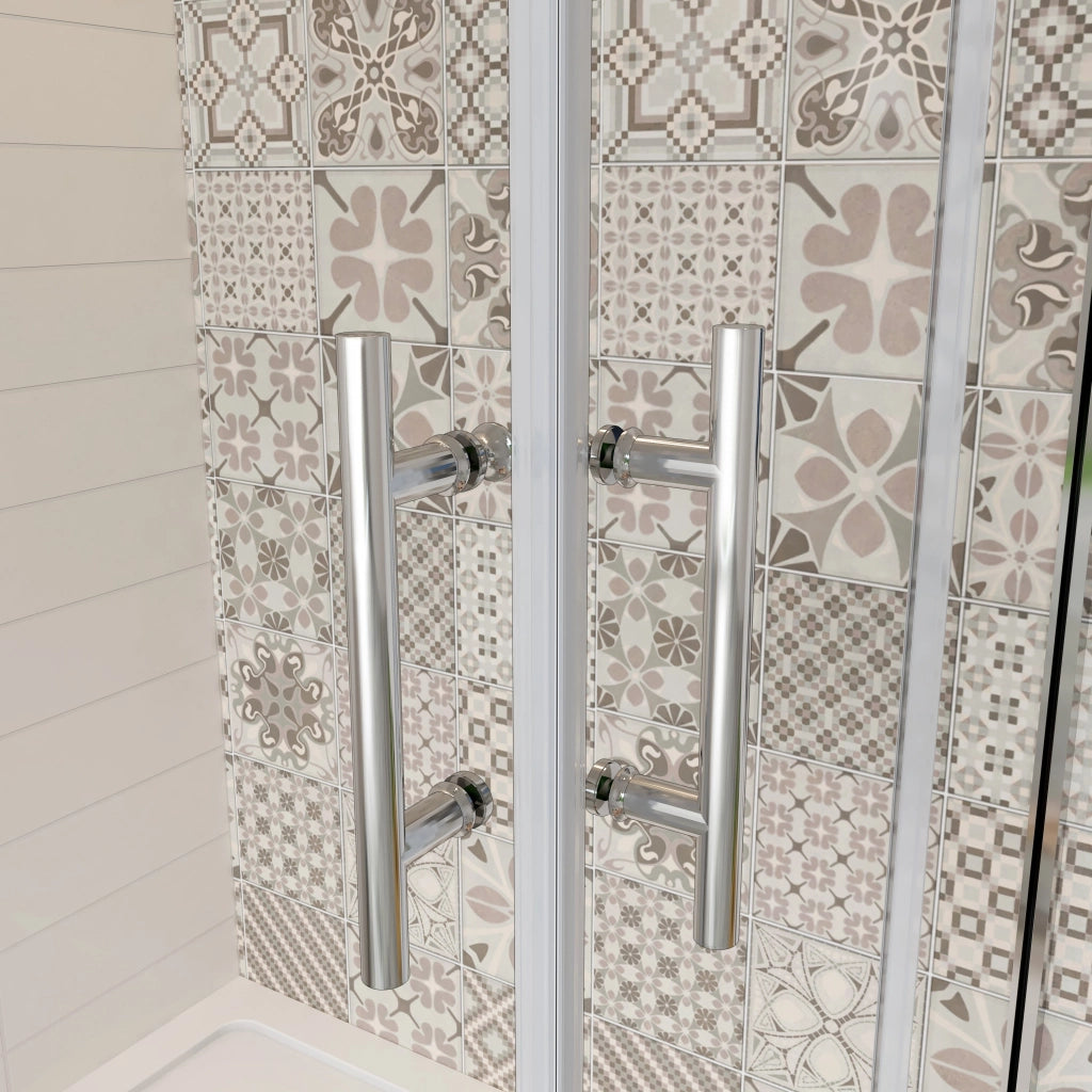 110x120x195 cm Box Doccia Angolare Doppie Porte Scorrevoli in Vetro 6mm Temperato Anticalcare Trasparente e Telaio Cromo Lucido