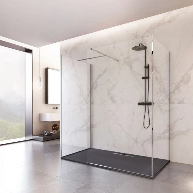 Parete doccia Walk-In in Cristallo 8mm tre lati trasparente - Misura: 90 x 110 x 90 x h195