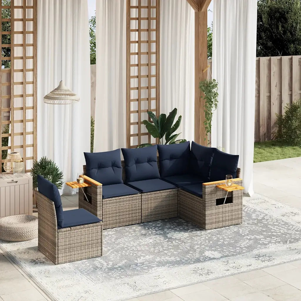 Set Divani da Giardino 5 pz con Cuscini Grigio in Polyrattan