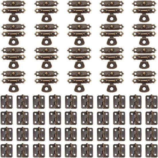 Set di Cardini Mini Antichi - Chiavi Retro - 40 Set - Con 240 Viti - Set di Cardini per Armadio - Cassetta di Gioielli - Cassetta di Regali - Adatto per Armadi in Legno - Vintage - 20 Set - Cassetta di Attrezzi
