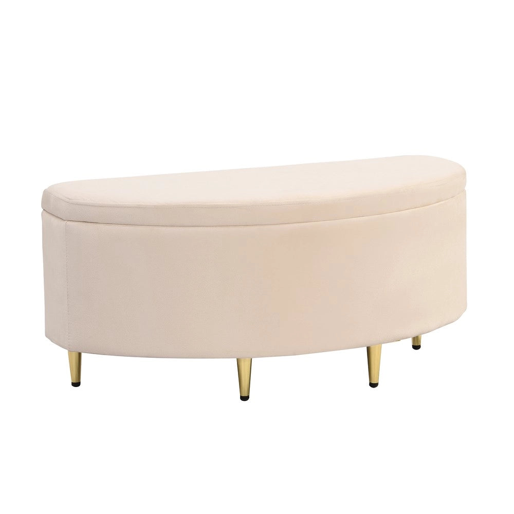Poltrona Pouf Contenitore ¨C MINIMAL ¨C Velluto Beige, Gambe in Metallo, 90x40x42 cm