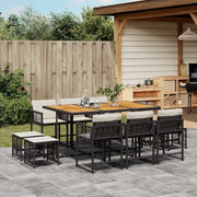 Set da Pranzo da Giardino 11 pz con Cuscini in Polyrattan Nero