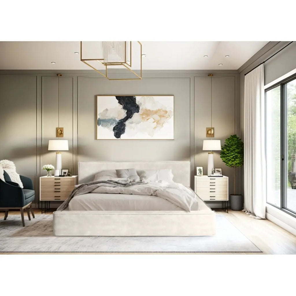 Letto contenitore VELORA – Perla – 180x200 cm – Tessuto velluto morbido – Rete sollevabile – Spazio di archiviazione integrato