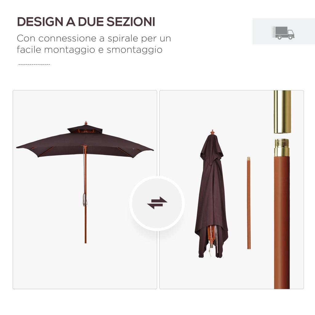 Ombrellone da Giardino e Terrazza ¨C Minimal ¨C 3x3 m, Marrone, 8 Stecche, Copertura a 2 Livelli