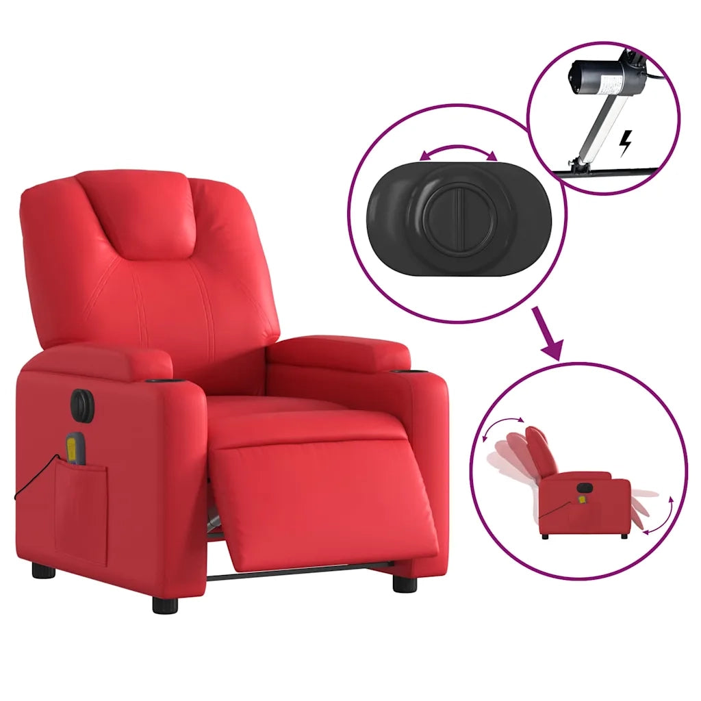 Poltrona Massaggio Elettrica Reclinabile Rosso Similpelle 3204428