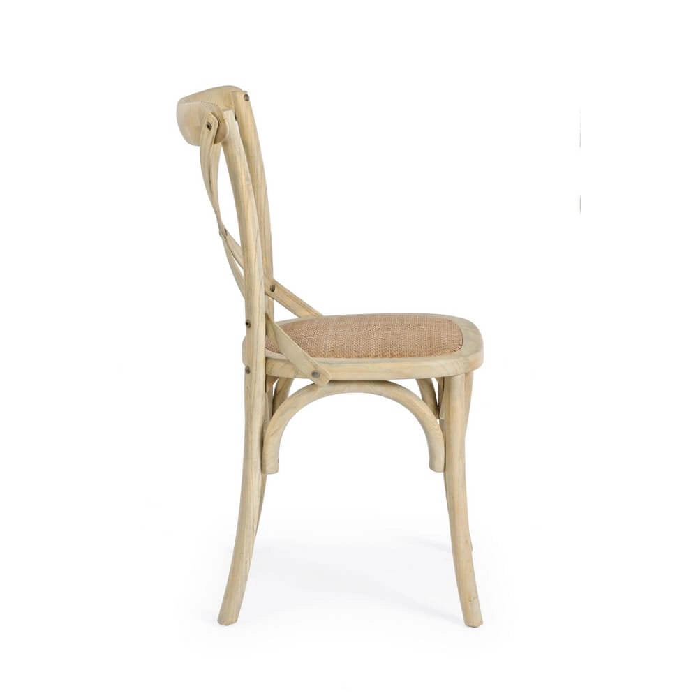 Sedia in Legno di Olmo con Seduta in Rattan Naturale - CROSS