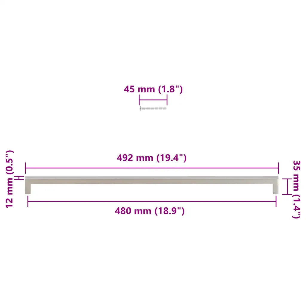 Maniglie per Mobili 5pz Argento 480mm in Acciaio Inox 155387