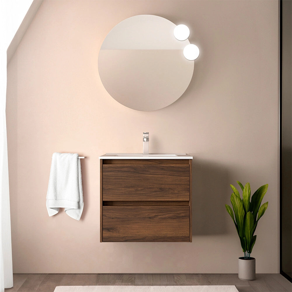 Mobile bagno sospeso 70 cm noce maya con lavabo ad incasso Gaya