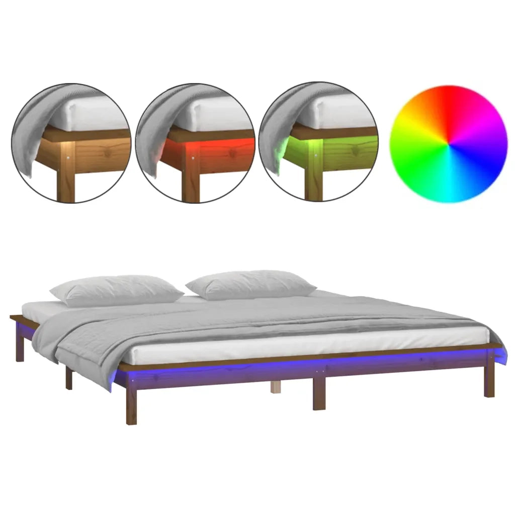 Letto matrimoniale | Letto per adulti | Giroletto con LED senza Materasso Ambra 140x190 Legno Massello