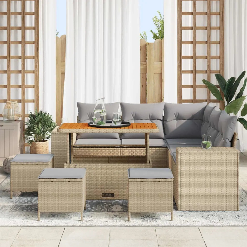 Set Divano da Giardino con cuscino 9 pcs Beige e Grigio Chiaro