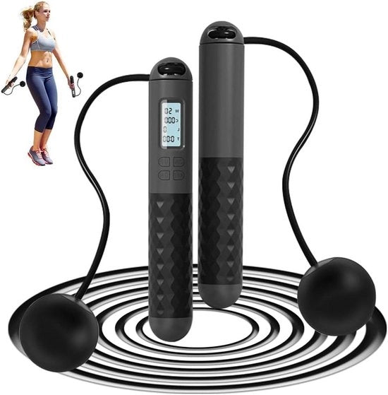 Saltello con Contatore per Adulti e Bambini - Contatore Calorie Digitale, Piastrine di Rullaggio, Maniglie Antiscivolo - Lunghezza Regolabile
