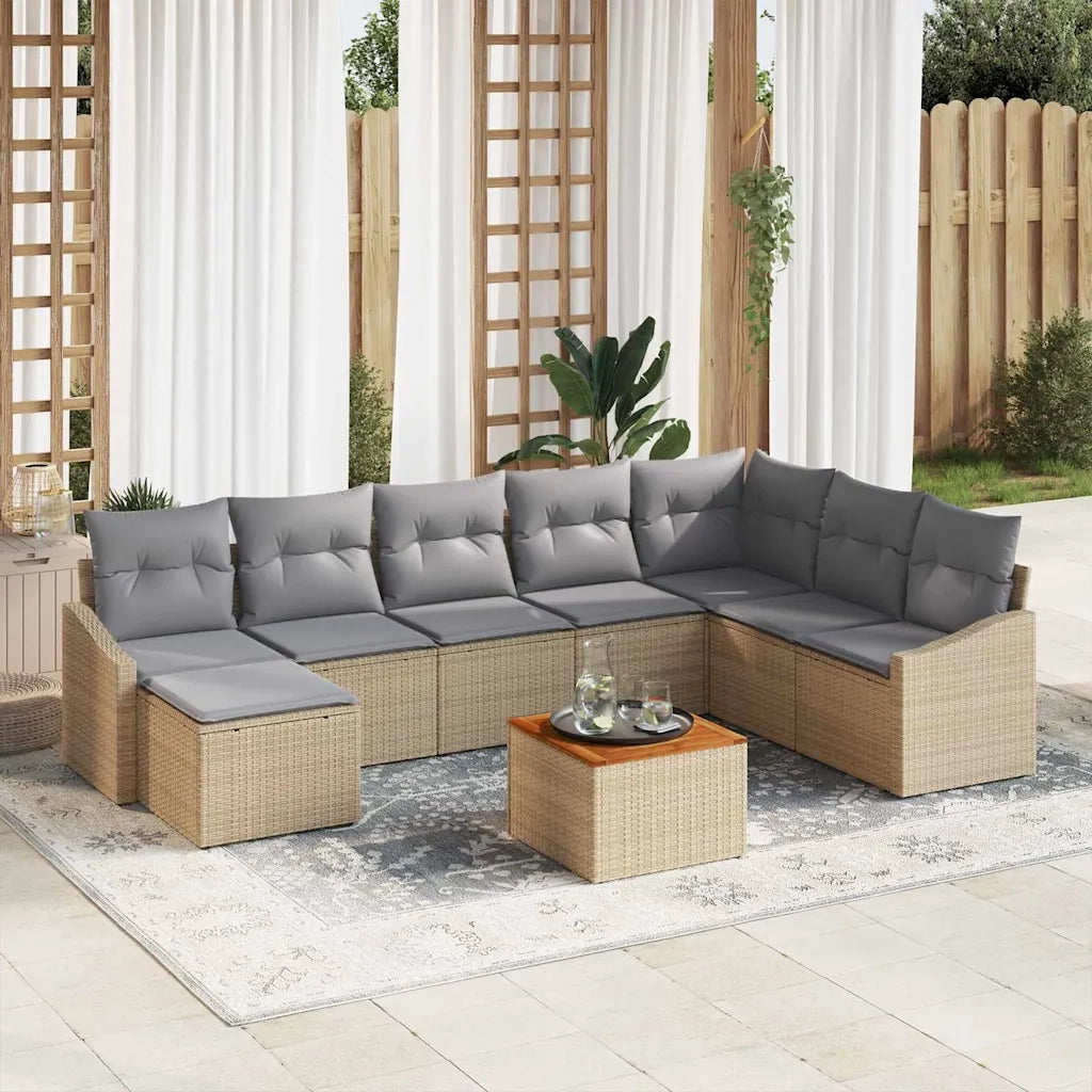 Set Divano da Giardino con cuscino 9 pcs Beige polyrattan