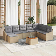 Set Divano da Giardino con cuscino 9 pcs Beige polyrattan