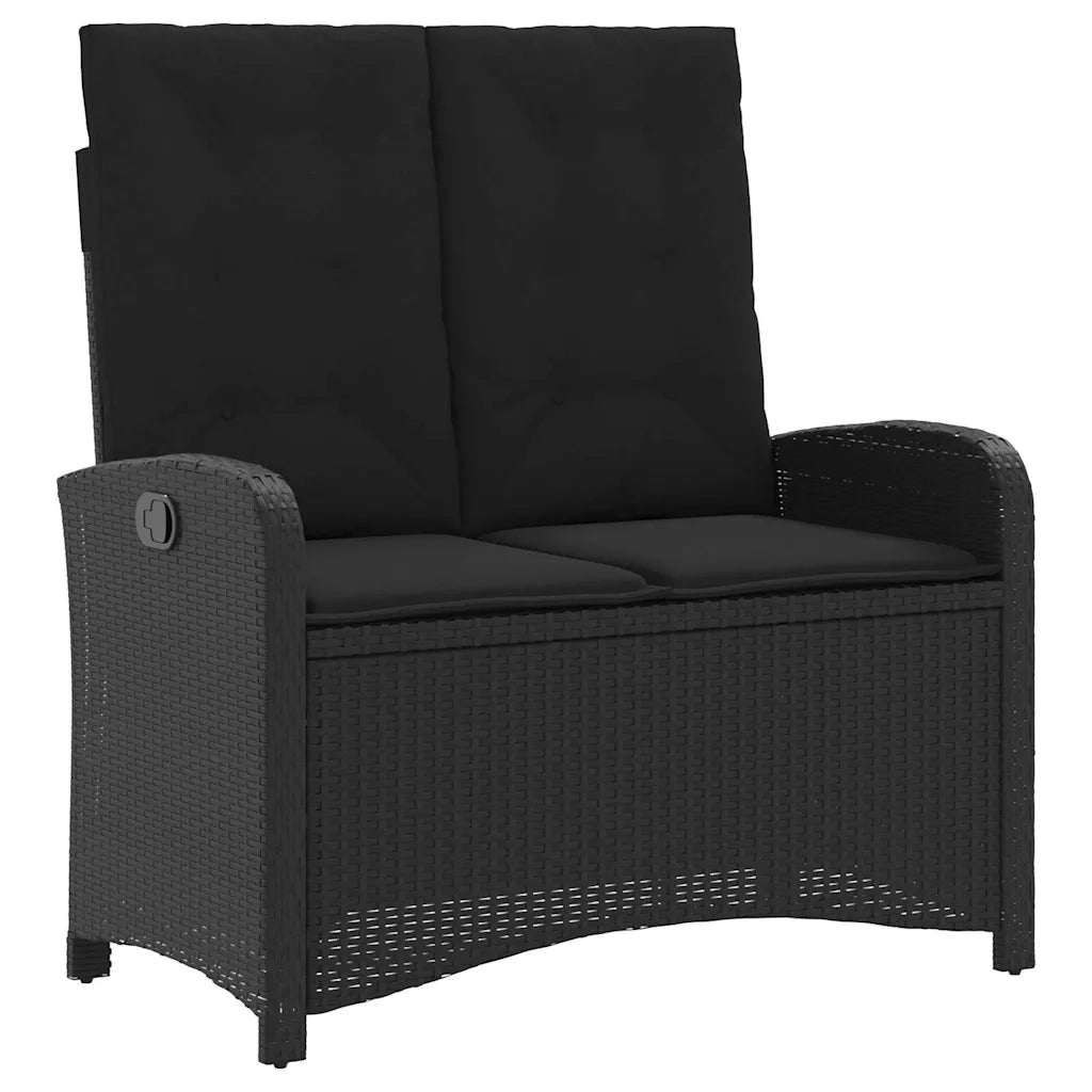 Panca Reclinabile da Giardino con Cuscini-Sgabello-Sedia da esterno Nera in Polyrattan 651384