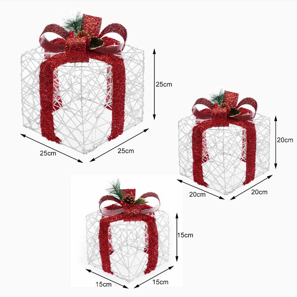 Set 3 Pacchi Regalo Natale Luminosi Bianco Rosso LED Decorazione Interno Esterno