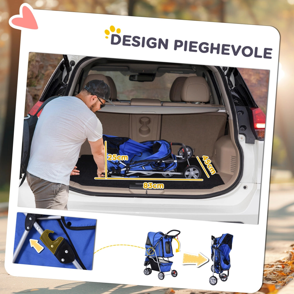 Carrozzina Pieghevole per Cani Piccoli ¨C Minimal ¨C Blu, 10 kg