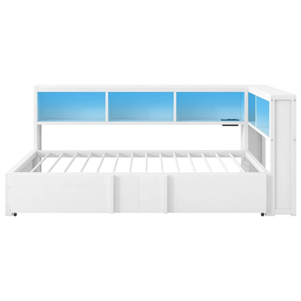 Letto con Rete Estraibile, LED e USB ¨C MINIMAL ¨C Metallo Bianco 90x200