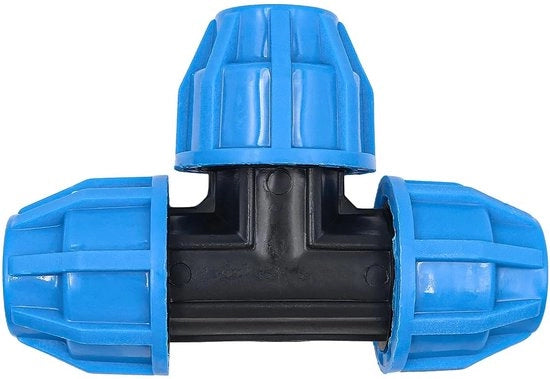 Connettore T per tubi PE 25mm - Adatto per tubi PE80 e PE100 - Blu - Installazioni esterne - Flessibilità idraulica - Connetti con tubi PE
