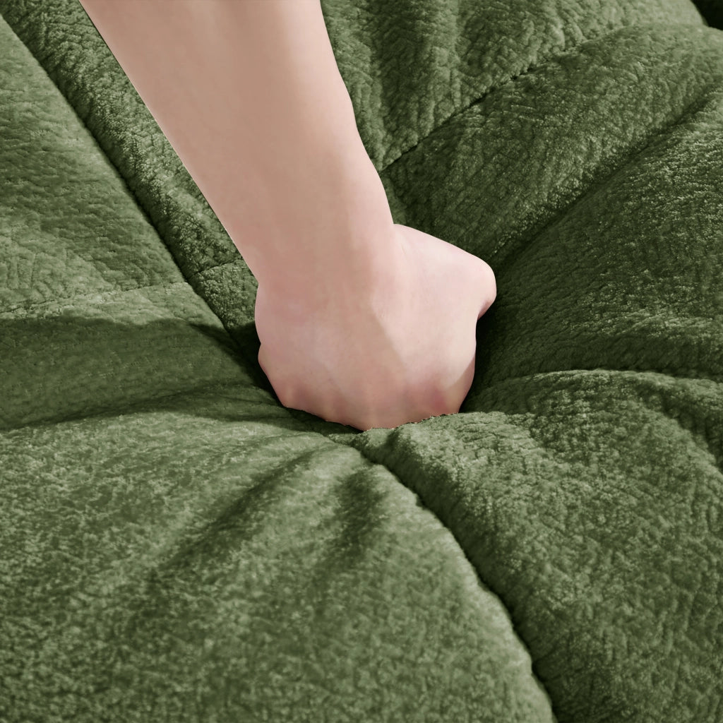 Divano modulare con seduta trapuntata e cuscino in chenille verde 330 × 86 × 90 cm