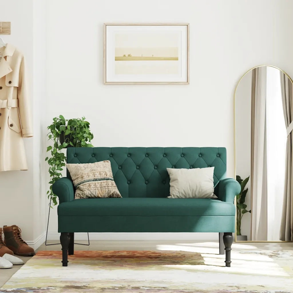 Panca con Schienale-Divano Sedia Verde Scuro 120x62x75,5 cm in Tessuto