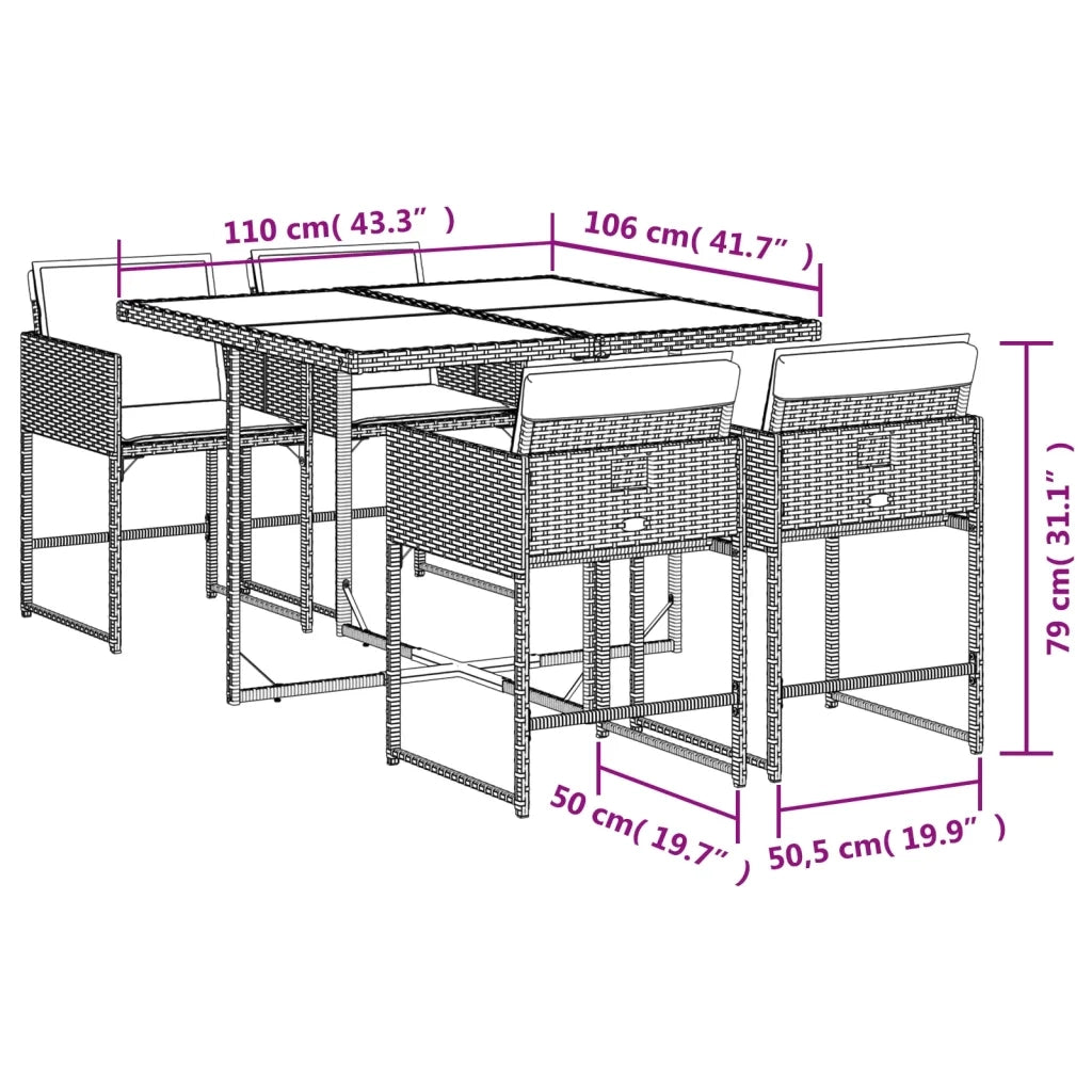 Set Pranzo da Giardino 5 pz con Cuscini Beige Misto Polyrattan 3278027