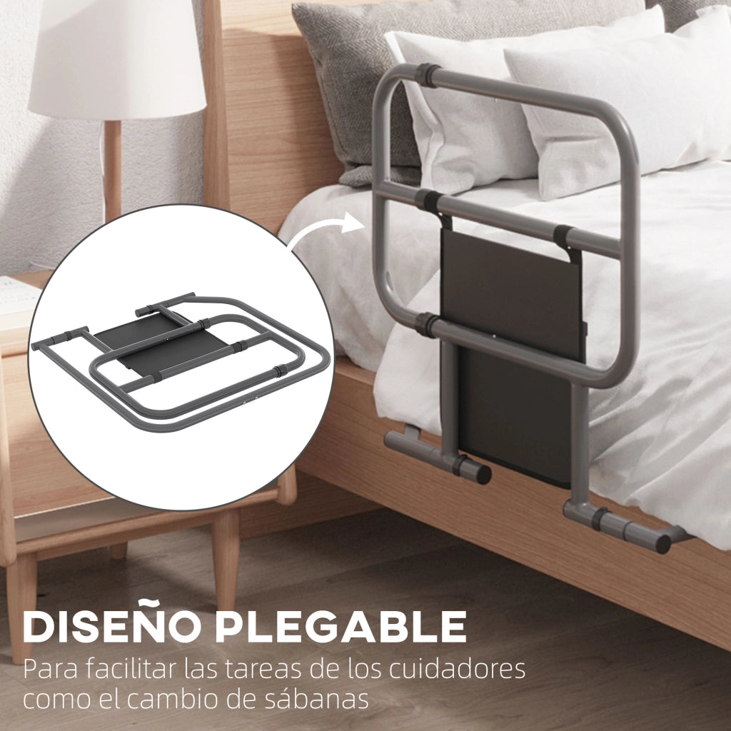 Sponda Letto Adulto Pieghevole con Tasca Portaoggetti ¨C Xylo ¨C 61x66x55 cm Grigio