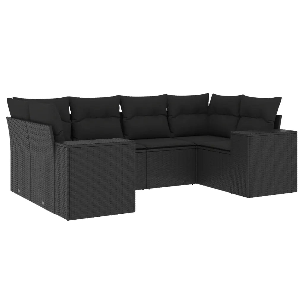 Set Divano da Giardino 6 pz con Cuscini Nero in Polyrattan 3222974