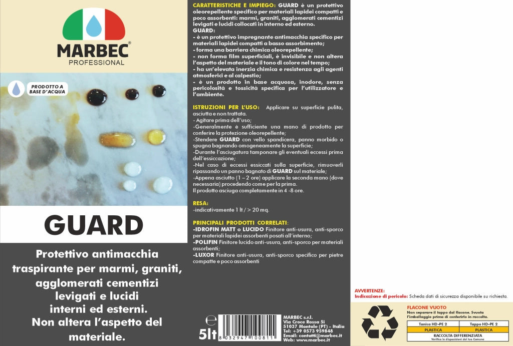 Protettivo per marmi, graniti, graniglie lucide GUARD   5LTx4Pz