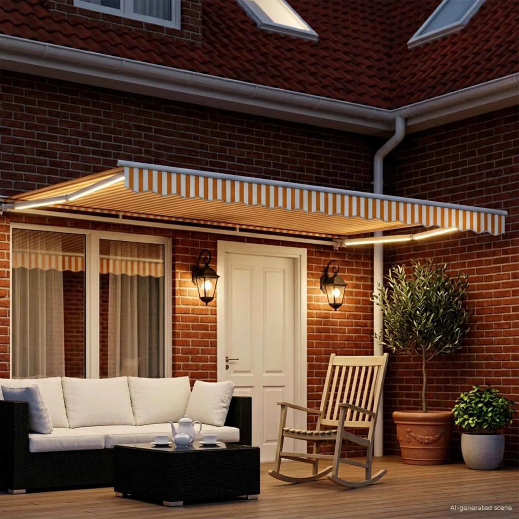 Cornice per Tenda Manuale con LED Giallo e Bianco 4 × 3,5 m 3420631