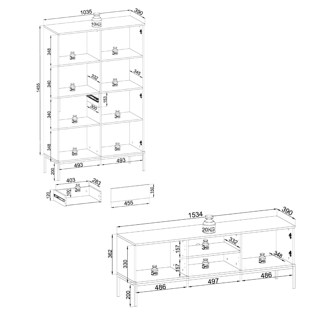 Komodee Set mobili soggiorno Laval Nero/Rovere 257x126x39 cm